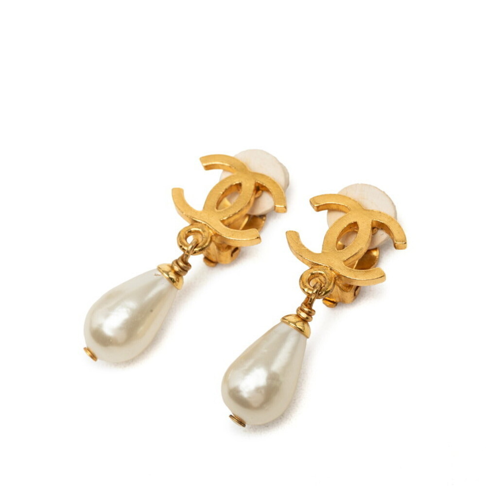 CHANEL Vintage Gold Pearl Logo Earrings